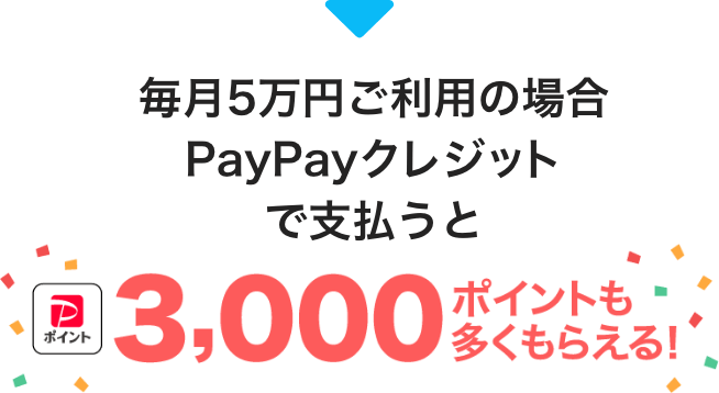毎月5万円ご利用の場合PayPayクレジットで支払うと3000ポイントも多くもらえる！