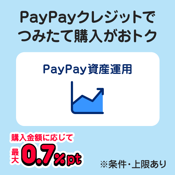 PayPayクレジットでつみたて購入がおトク PayPay資産運用 購入金額に応じて最大0.7％pt ※条件・上限あり