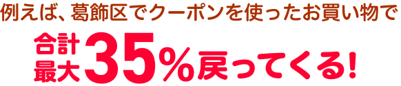 例えば、葛飾区でクーポンを使ったお買い物で合計最大35％戻ってくる！