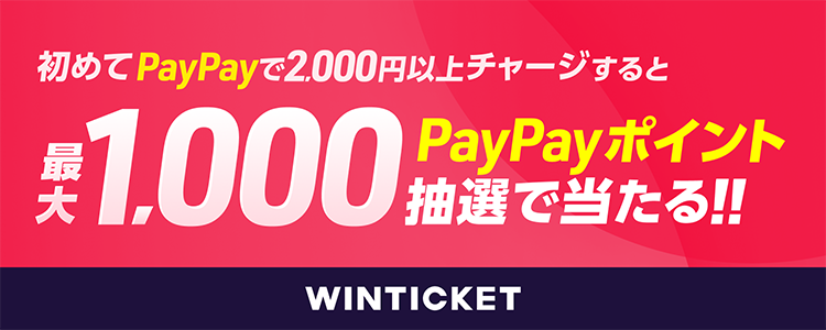 初めてPayPayで2000円以上チャージすると最大1,000PayPayポイント抽選で当たる！！WINTCIKET