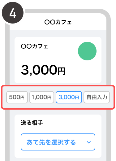 設定できる金額内で、送りたい金額を選択または自由入力します