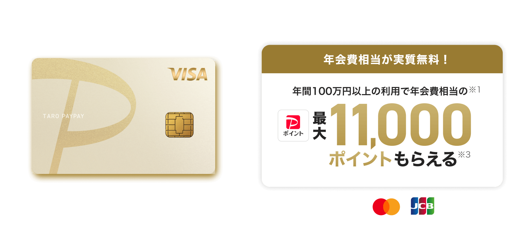 1,700万会員突破！※2 PayPayカード ゴールド 年会費11,000円（税込） 年会費相当が実質無料！年間100万円以上の利用で年会費相当の※1最大11,000ポイントもらえる※3
