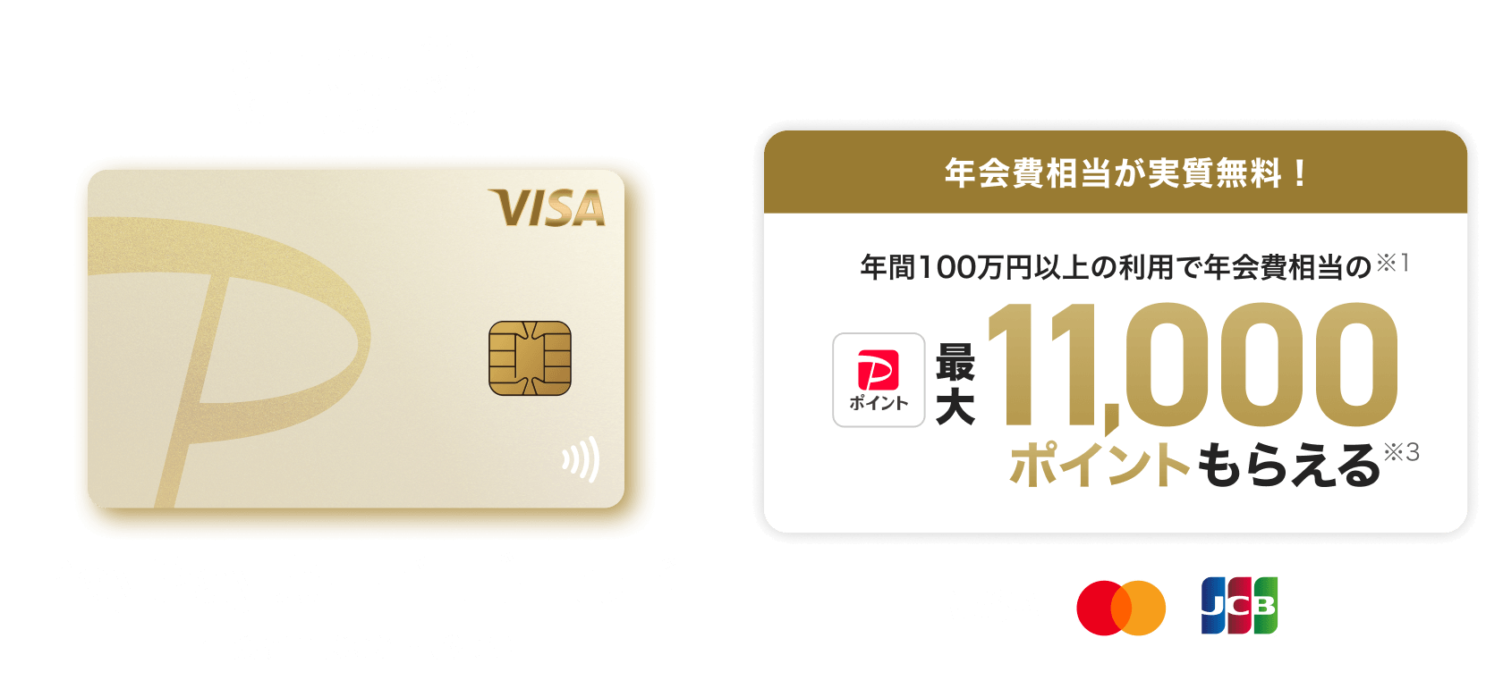 1,700万会員突破！※2 PayPayカード ゴールド 年会費11,000円（税込） 年会費相当が実質無料！年間100万円以上の利用で年会費相当の※1最大11,000ポイントもらえる※3