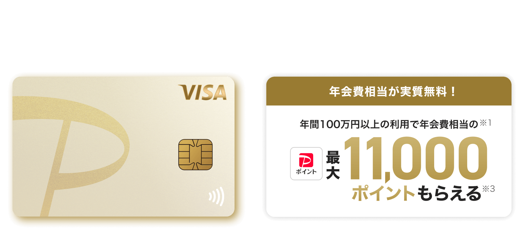 1,700万会員突破！※2 PayPayカード ゴールド 年会費11,000円（税込） 年会費相当が実質無料！年間100万円以上の利用で年会費相当の※1最大11,000ポイントもらえる※3