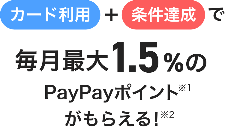 カード利用＋条件達成で毎月最大1.5％のPayPayポイント※1がもらえる！※2