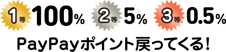 1等100％2等5％3等0.5％（※1）PayPayポイント戻ってくる！