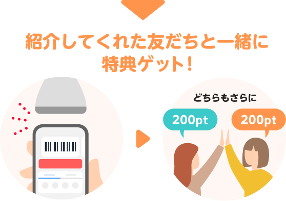 紹介してくれた友だちと一緒に特典ゲット！どちらもさらに200pt
