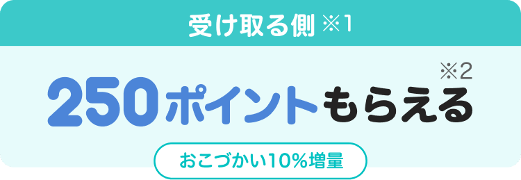 受け取る側※1 250ポイントもらえる※2 おこづかい10％増量