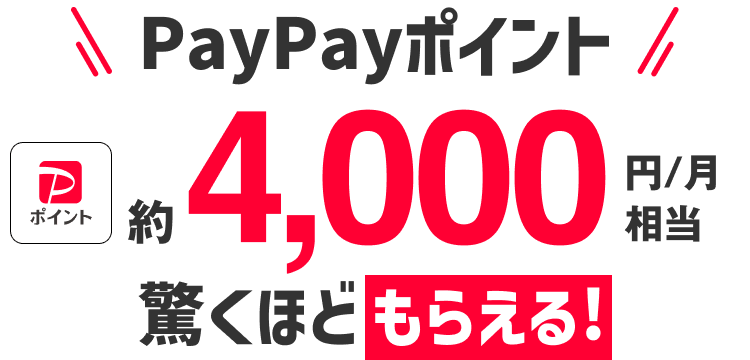 PayPayポイント約4,000円相当／月驚くほどもらえる！