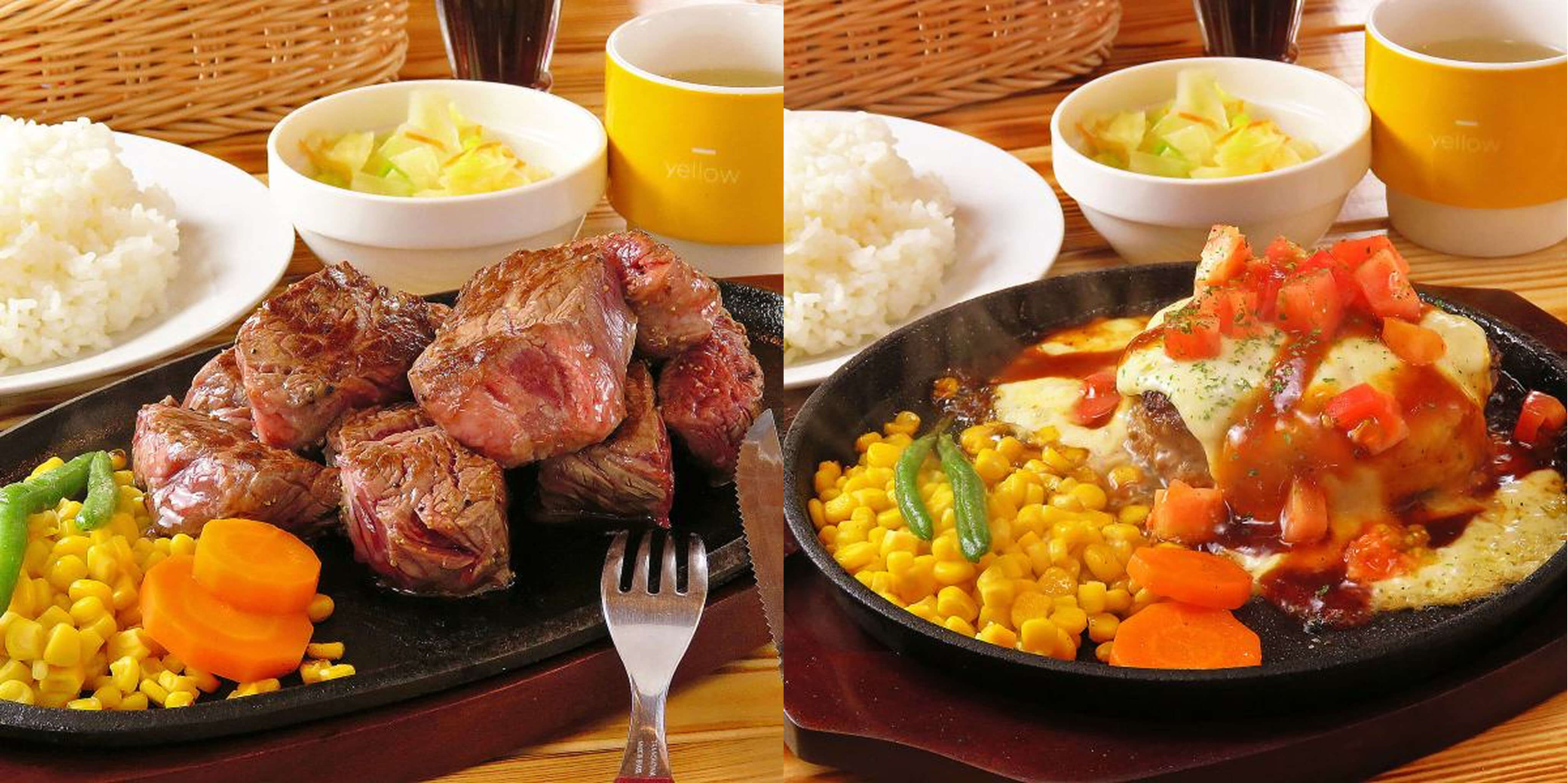 ゴールドステーキと牛肉100％の手ごねハンバーグ